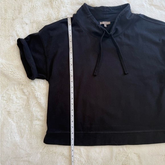 🛍️ Lilla P Black Cotton Short Sleeve Drawstring Mock Neck Cropped Sweatshirt M - Picture 6 of 7